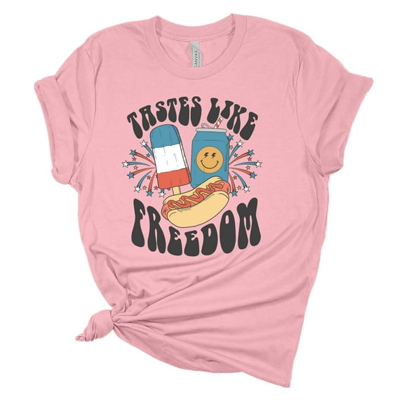 Women's Tastes Like Freedom Patriotic Fourth of July Independence Day Short Sleeve T-shirt Graphic Tee Graphic Tee-Pink-medium
