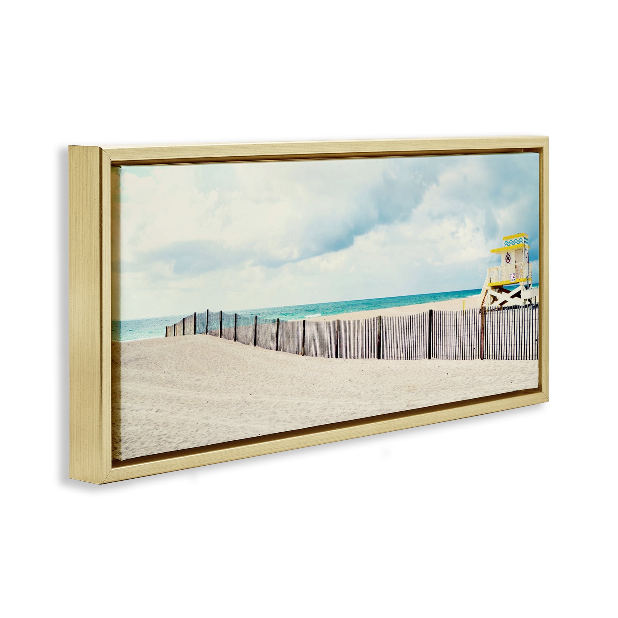 Stupell Industries Sandy Boardwalk Way Nautical & Beach Photography Gold Floater Framed Canvas Art Print Wall Art, 25 x 11