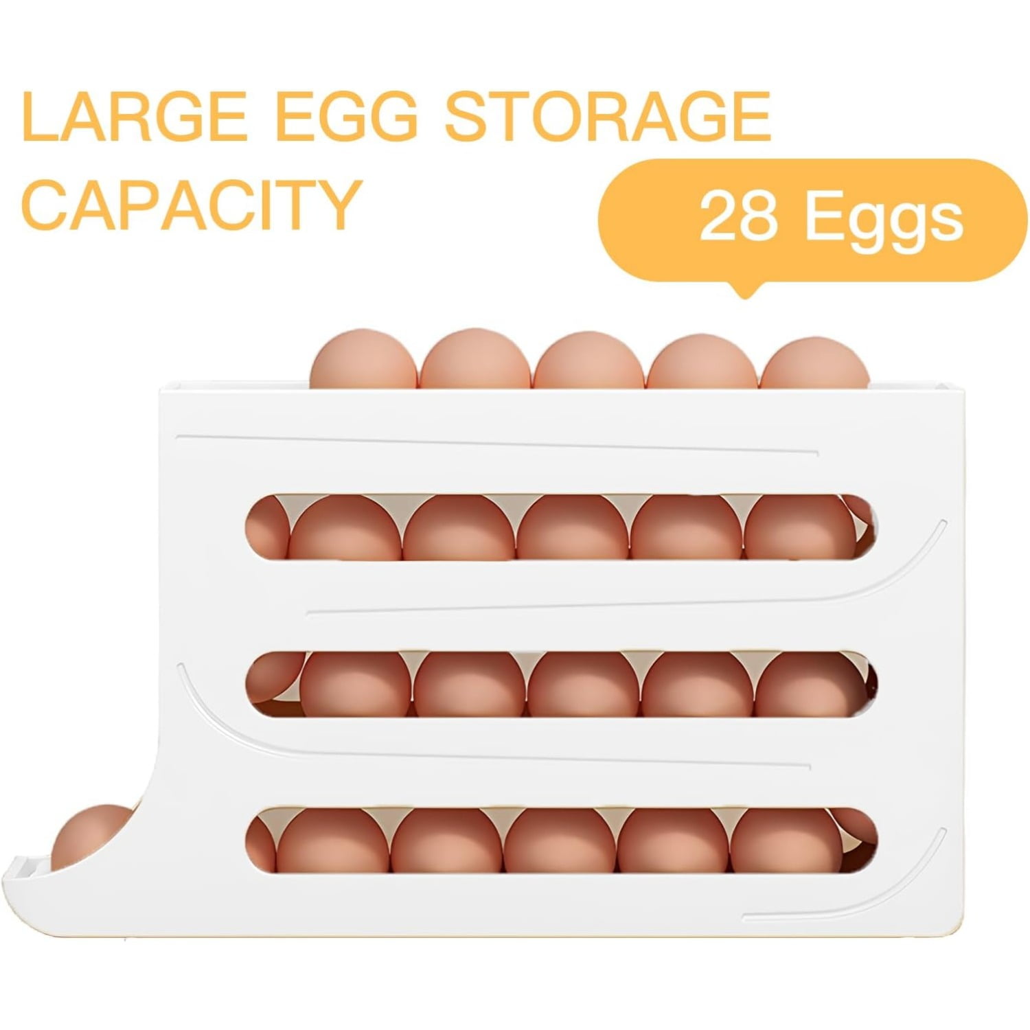 Egg Dispenser Automatic Rolling Egg Tray Organizer, Space Saving Refrigerator Egg Roller, Holds 28 Eggs Simultaneously，Works in The Refrigerator,Kitchen,Cabinets,and Dining Table (Grey)
