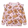 thumbnail image 5 of Yuyamidu Toddler Capybara Sweatshirt for Girls 1T 2T Long Sleeve Ruffle Shoulder Crewneck Sweatshirts Pullover Tops Lightweight Soft Everyday Clothes for Fall Winter, 5 of 8