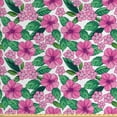 thumbnail image 1 of Floral Fabric by the Yard, Repetitive Hibiscus Flowers Vibrant Leaves Plain Backdrop, Decorative Upholstery Fabric for Chairs & Home Accents, Pale Pink Hunter Green by Ambesonne, 1 of 4