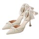 thumbnail image 4 of Sandalia de Tacón Punta Puntiaguda Elegante Correa de Perlas Lazo en la Espalda Cómodo para Boda Fiesta de Noche Beige 36, 4 of 8