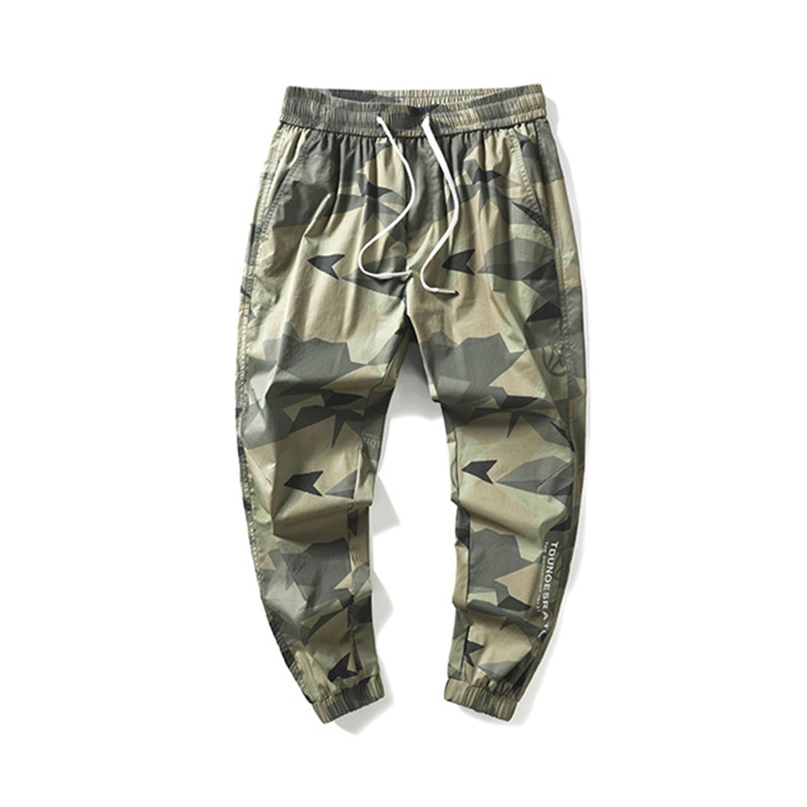 Yimiao Men Pants Hip-hop Style Loose Ankle-banded Camouflage Print 