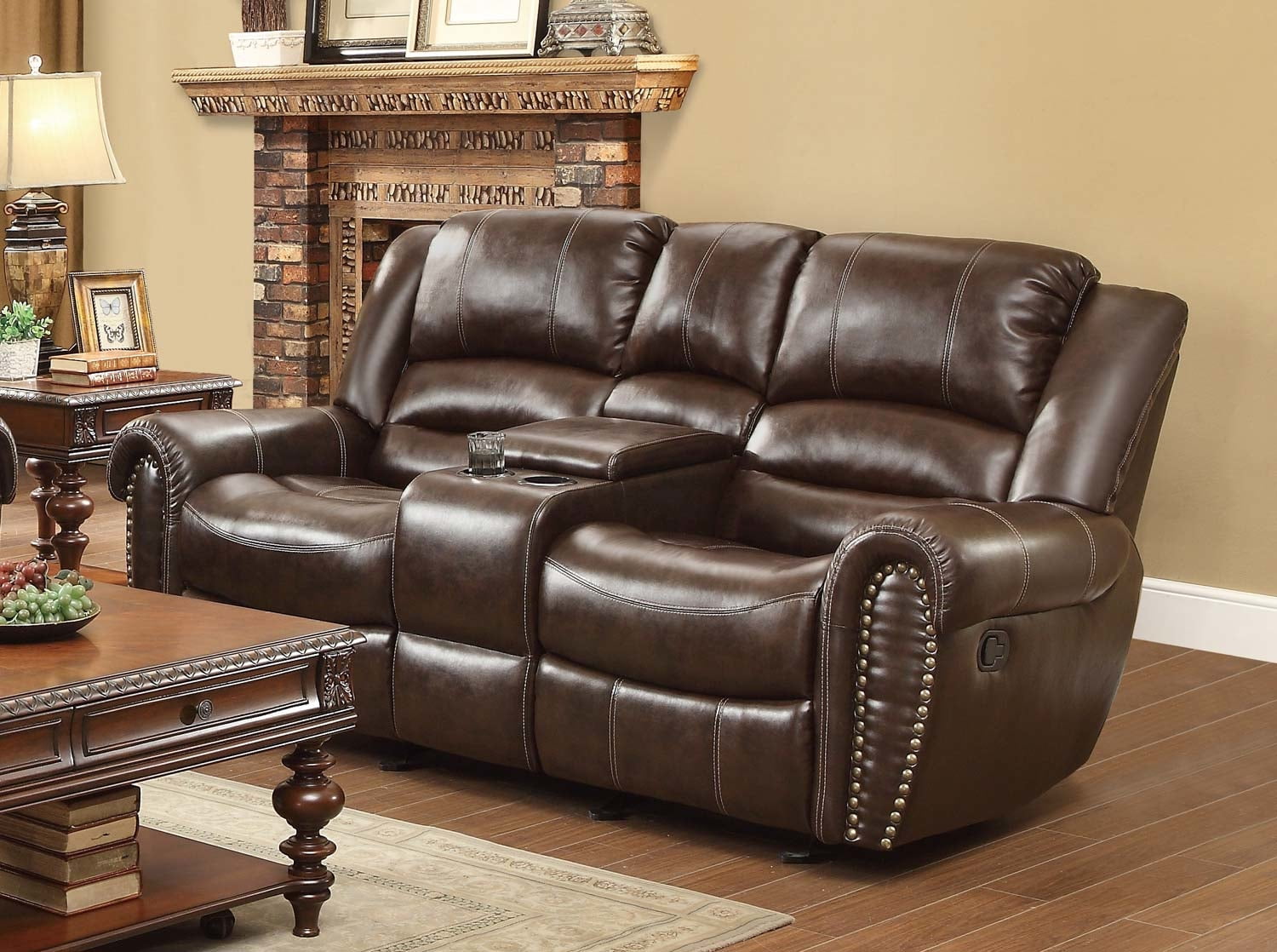 coaster company black bonded leather recliner glider sofa
