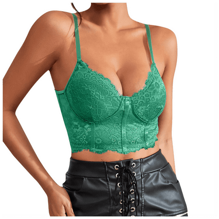 Fulorrnie Bras for Women Lift Wirefree Supportive Comfort Balconette Lace Stretchable Spaghetti Straps Bra Green XS