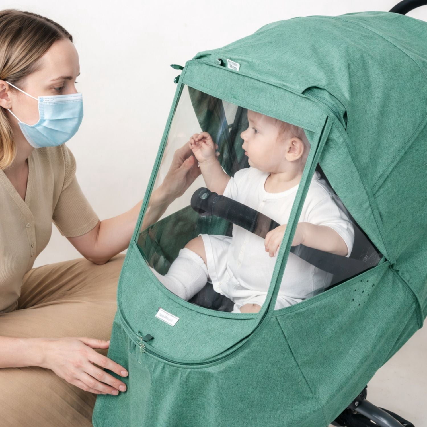 Sunveno Windproof Waterproof Stroller Sun Shade, Green