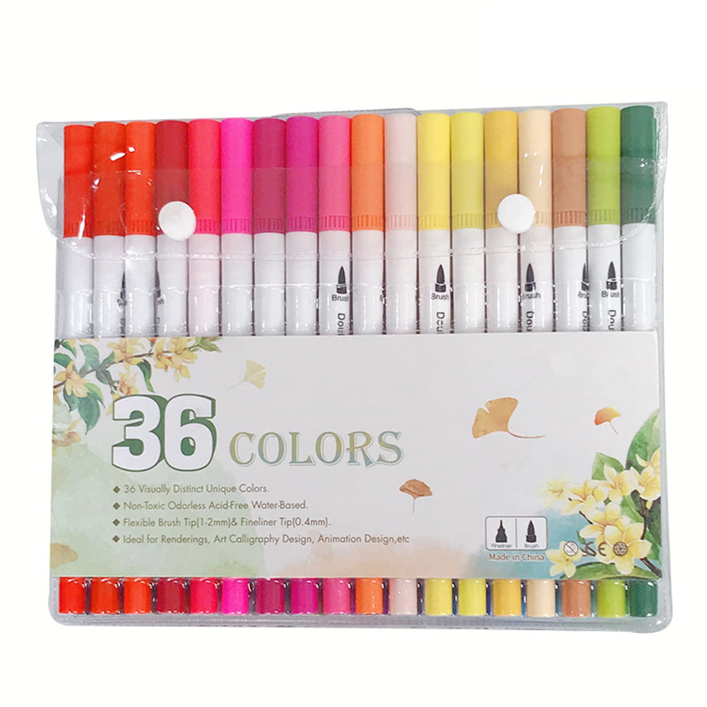 Water based 36 Colors Dual Tips Brush Drawing Pens Watercolor Art Markers Set 