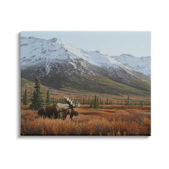 Stupell Industries Moose Rural Mountain Landscape Nature Painting Gallery Wrapped Canvas Print Wall Art, 40 x 30