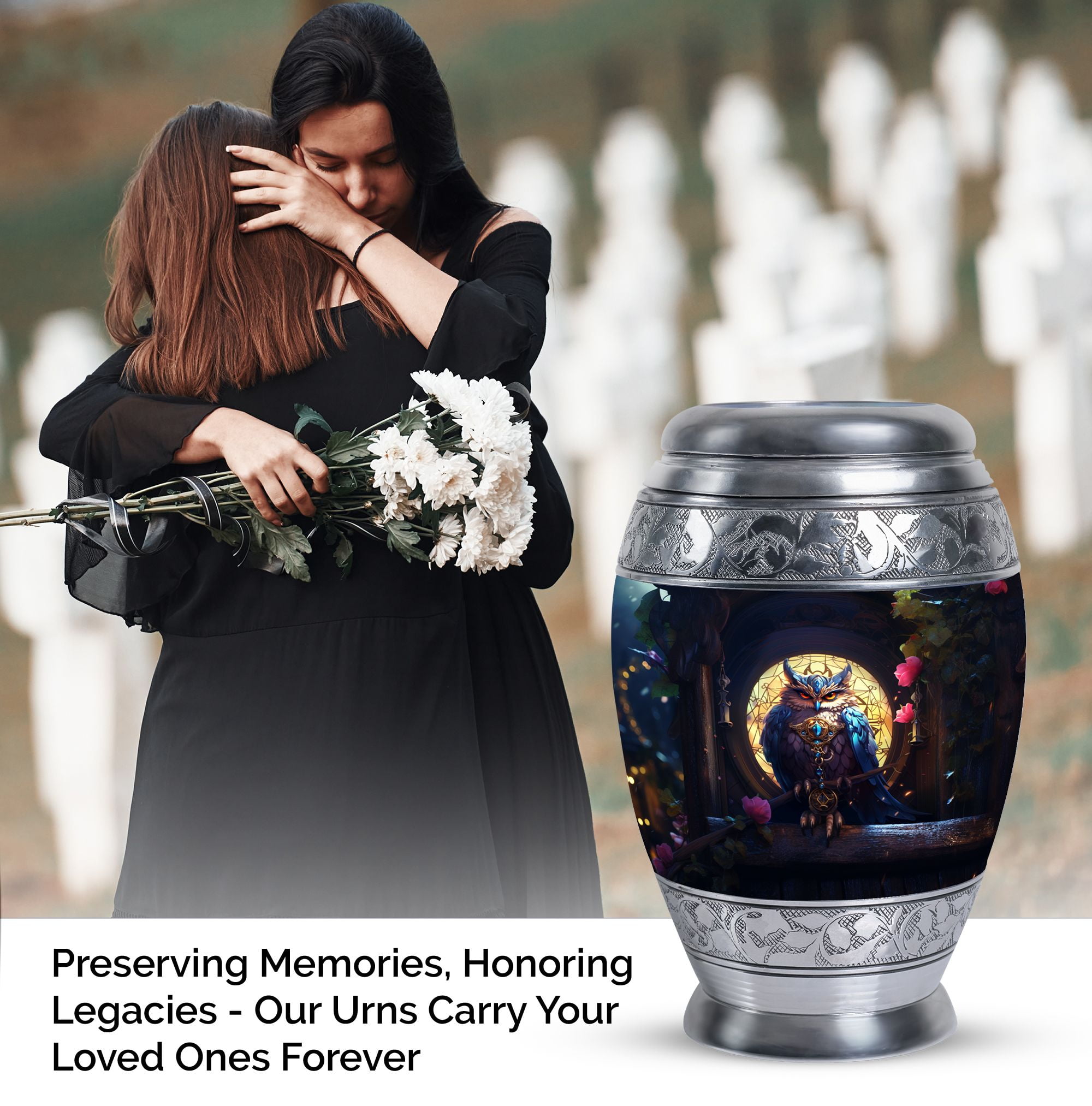 Owl Sitting Clock Tower Funeral Urns For Human Ashes Adult - Cremation Urn Human Ashes - Urns For Human Ashes Adult Female - Burial Urns For Adult Ashes Women With Bag (Size -10inch)