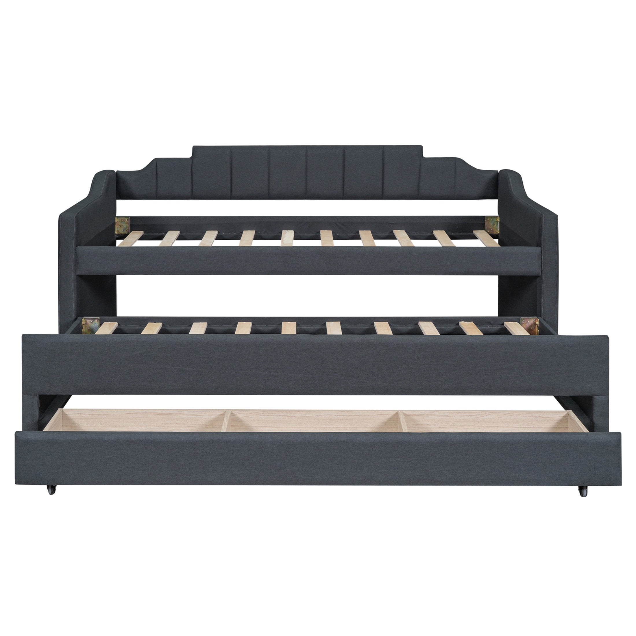Noble House Norwick Twin Linen-Blend Upholstered Daybed with Trundle and Storage Drawers, Gray