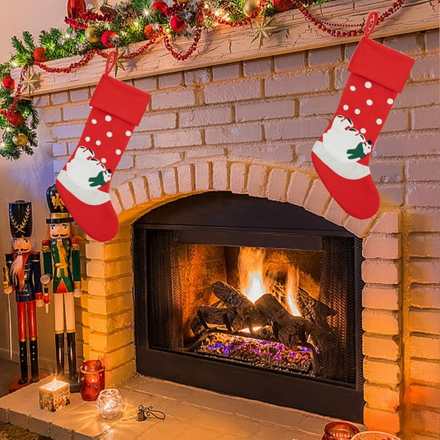 Wzzjkit Chaussettes de Noël Blanches et Rouges, Décoration de Noël Mignonne, Grands Sacs Cadeaux, Sacs à Bonbons
