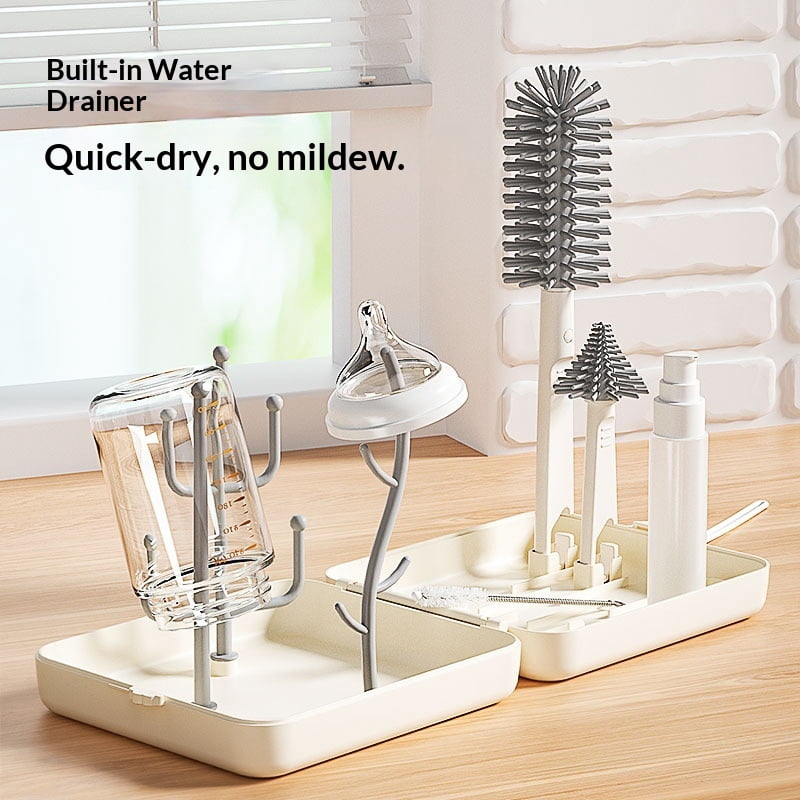 Baby Bottle Brush,6 in 1 Bottle Cleaner Set with Extendable Silicone Bottle Brush,Drying Rack,Nipple & Straw Brushes,Soap Dispenser & Organizer Case,Ideal Gifts for Babies& Moms