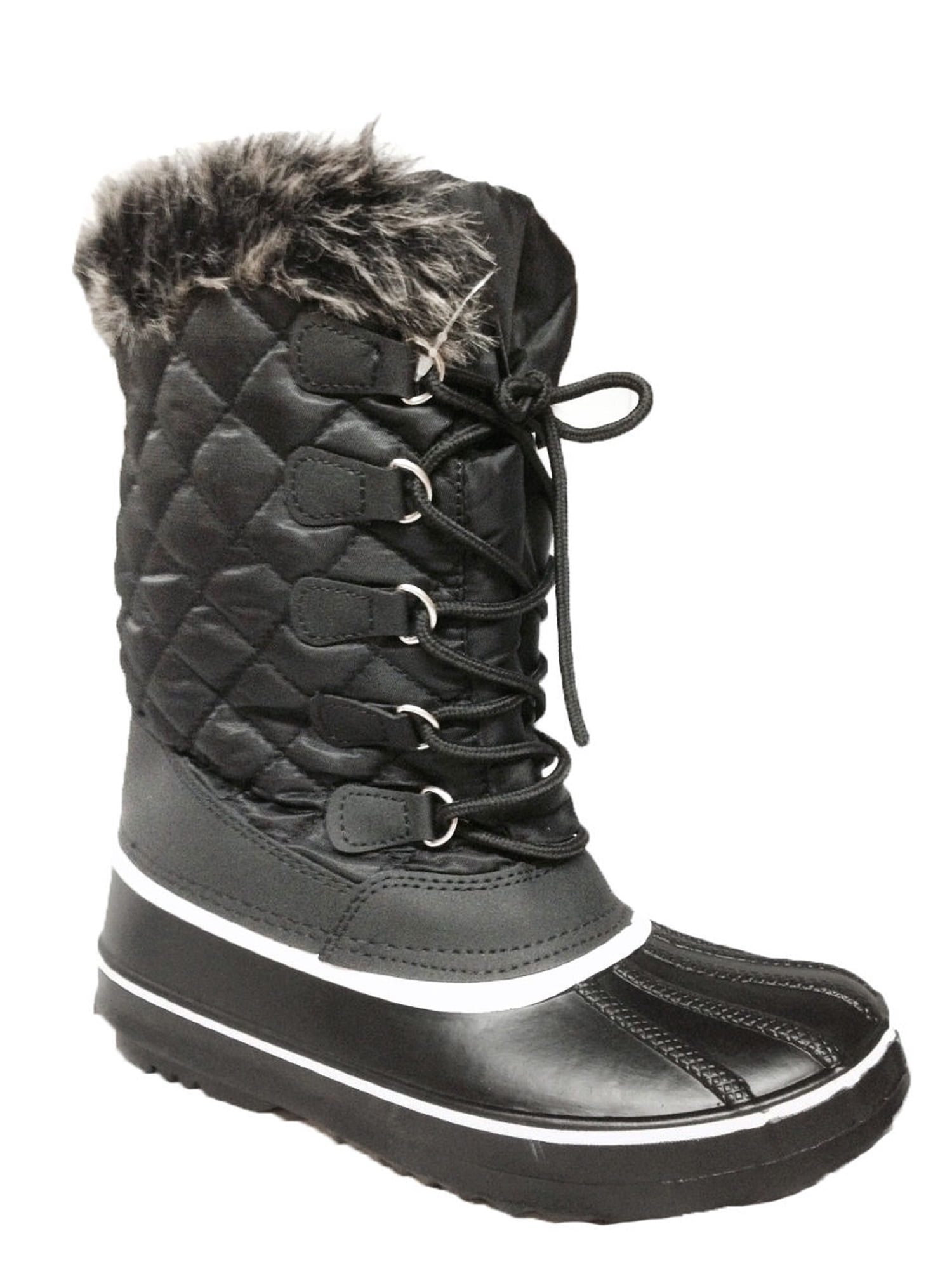 Womens Boots Waterproof Warm Snow Boots Fur Lined Ladies Foldable Mid Calf Shoes 