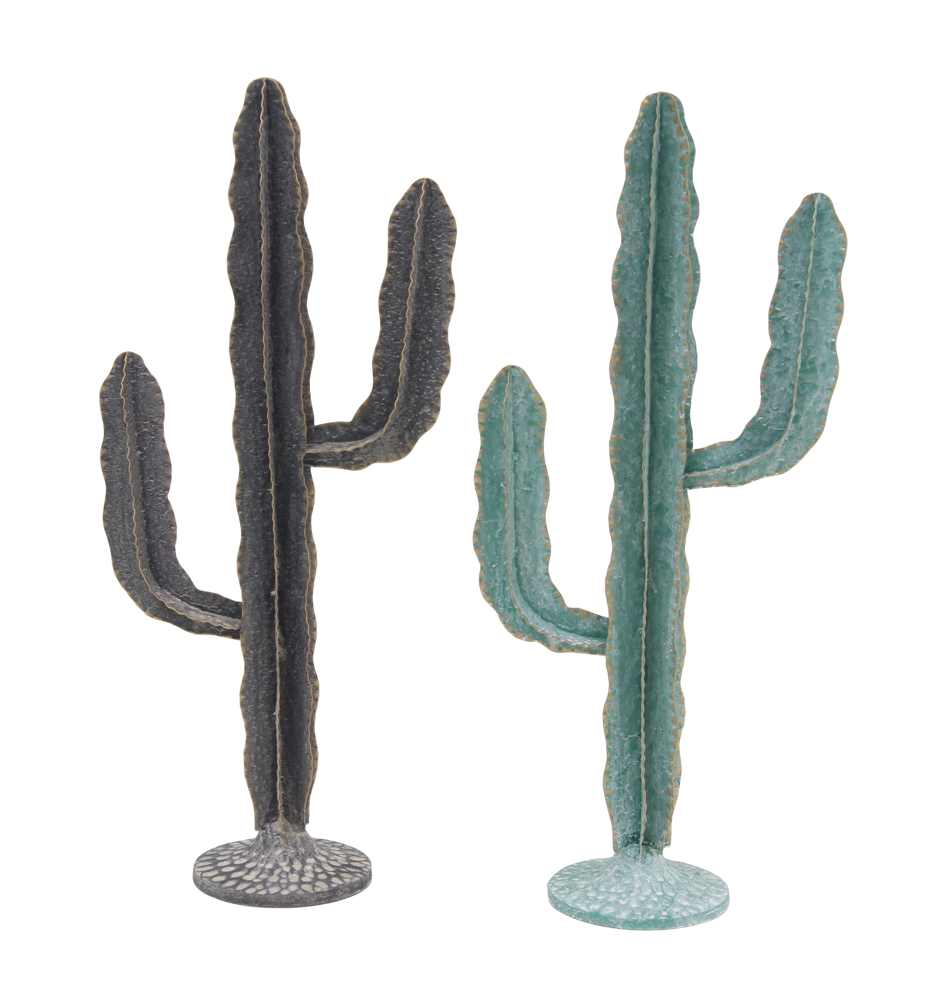 Decmode Set of Two 25 Inch Natural Iron Cactus Sculptures, Black, Green by DecMode