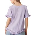 thumbnail image 3 of Camisa Informal Holgada A Rayas de Media con Cuello Redondo y Volantes para Mujer Rayas Moradas L, 3 of 7