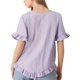 thumbnail image 3 of Camisa Informal Holgada A Rayas de Media con Cuello Redondo y Volantes para Mujer Rayas Moradas M, 3 of 7