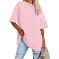 thumbnail image 1 of Camiseta holgada de manga corta para mujer, camiseta de manga corta con cuello redondo y hombros caídos de color puro para uso diario, Rosa M, 1 of 4