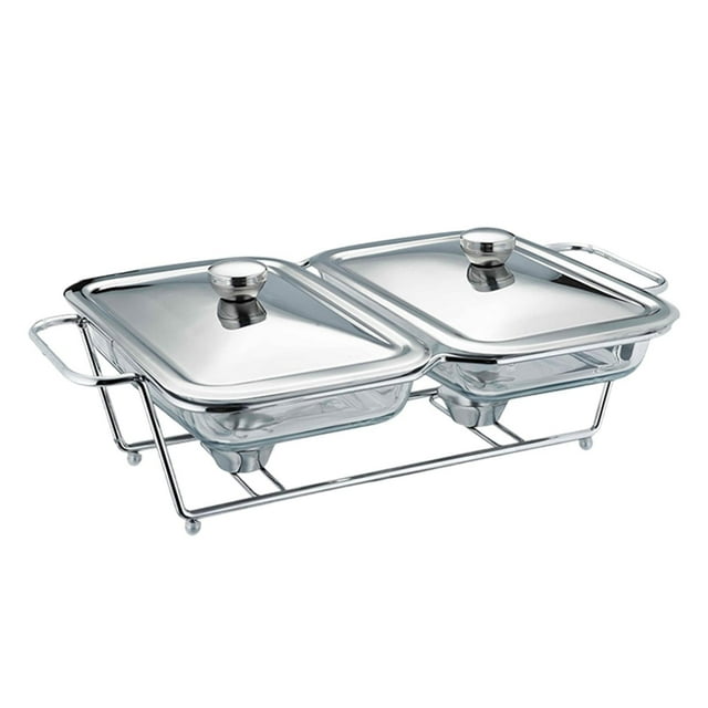 Luzkey Buffet Food Warmer Buffet Server Anti Slip Base Convenience Transparent Food Warmer Tray Rectangular Chafing Dish for Banquet 1.5L 2 Compartment