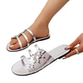 thumbnail image 3 of HomeDM Women's Flat Strappy Sandals Summer Open Toe Slip On Beach Slide Sandals for Travel Vacation Casual Wear, Silver Size 6, 3 of 9