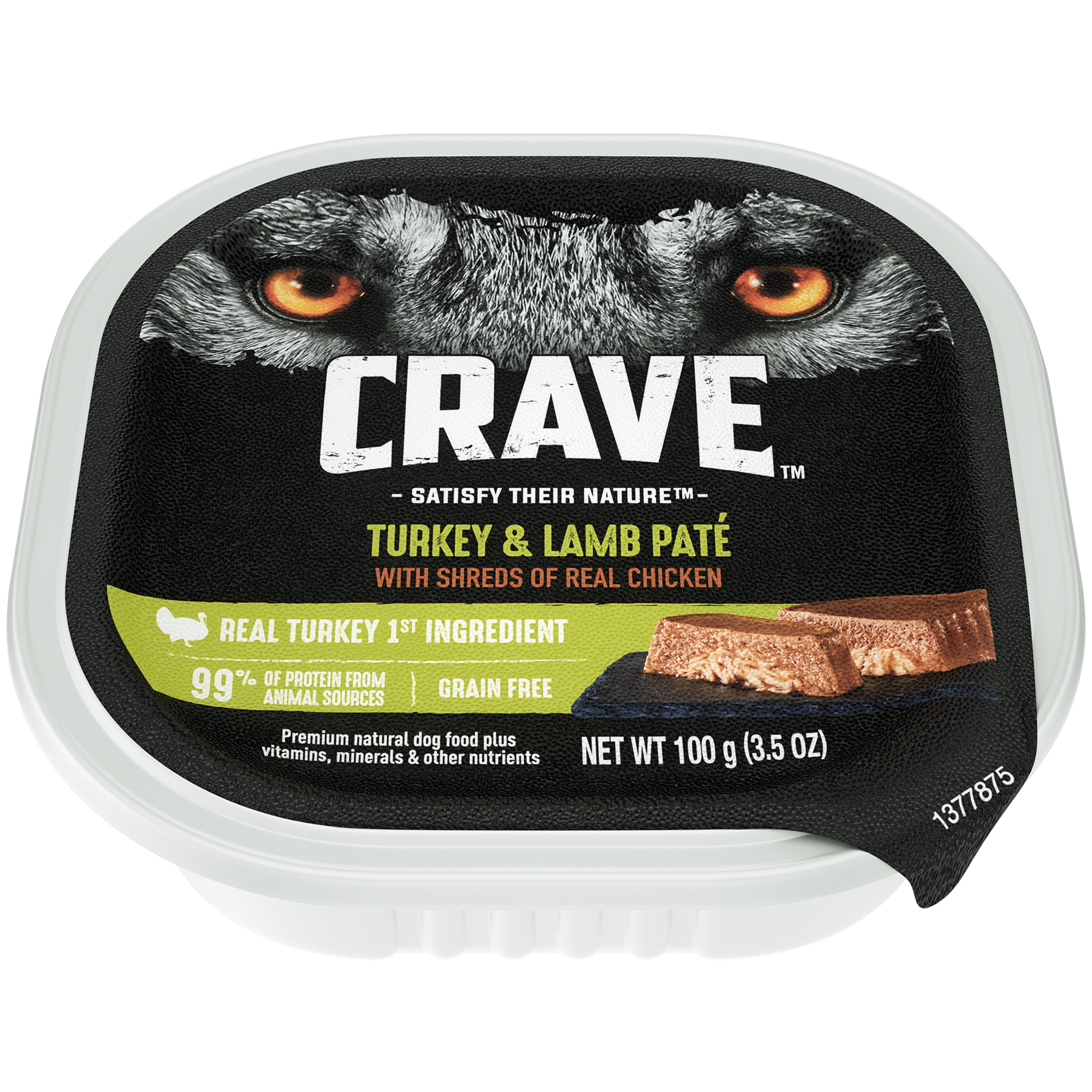 CRAVE Grain Free Adult Wet Dog Food Turkey and Lamb Pate with Shreds of Real Chicken 3.5 oz. Tray