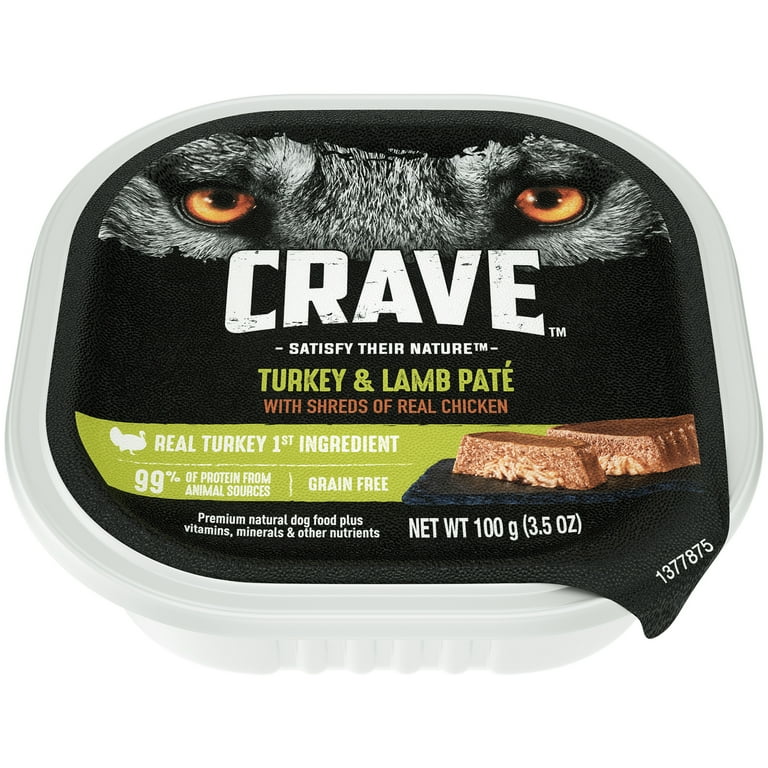 CRAVE Grain Free Adult Wet Dog Food Turkey and Lamb Pate with Shreds of Real Chicken