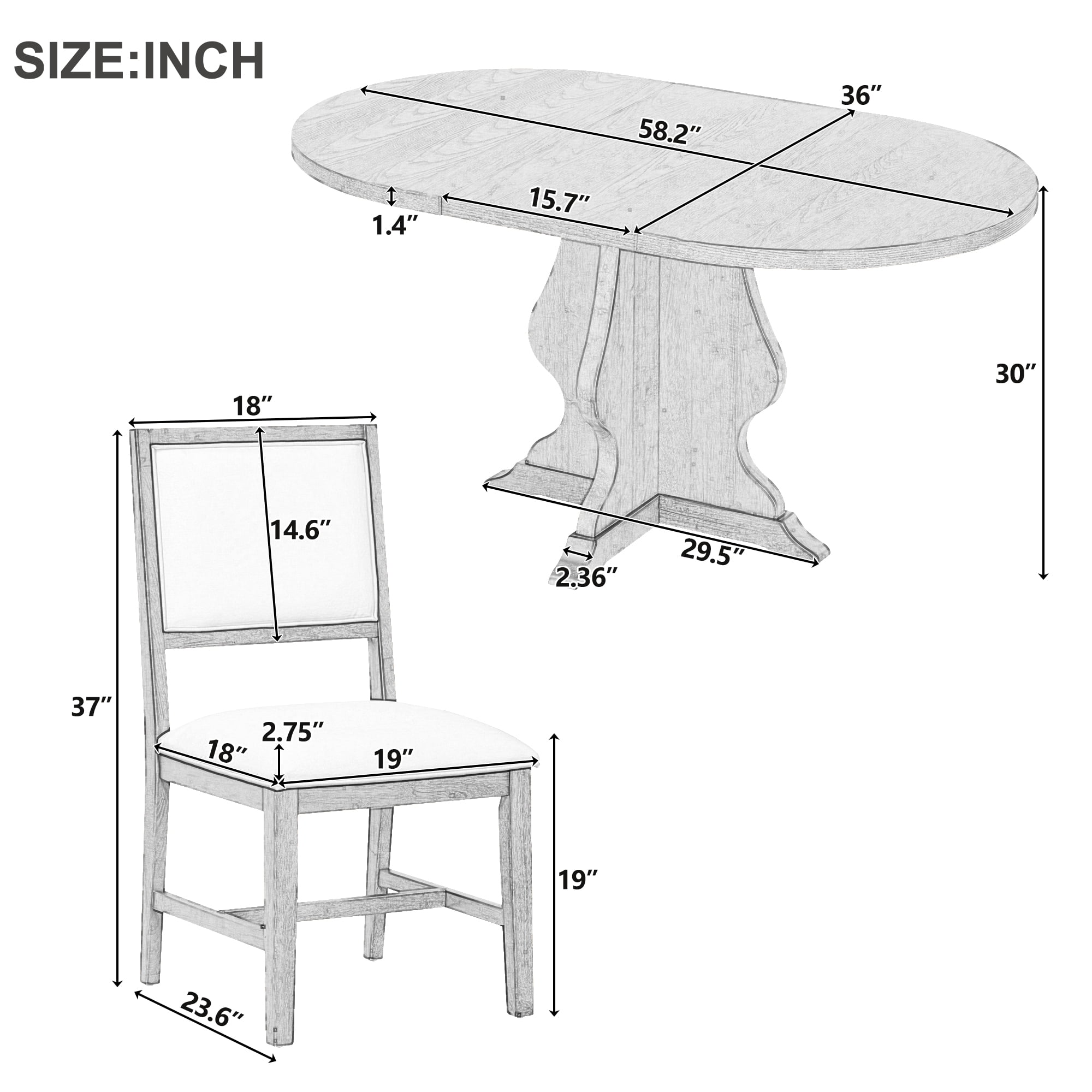 Mintazer 5 Piece Extendable Oval Pedestal Dining Table Set, Farmhouse Expandable Dining Table with 4 Upholstered Chairs for Living Room Dining Room, Natural