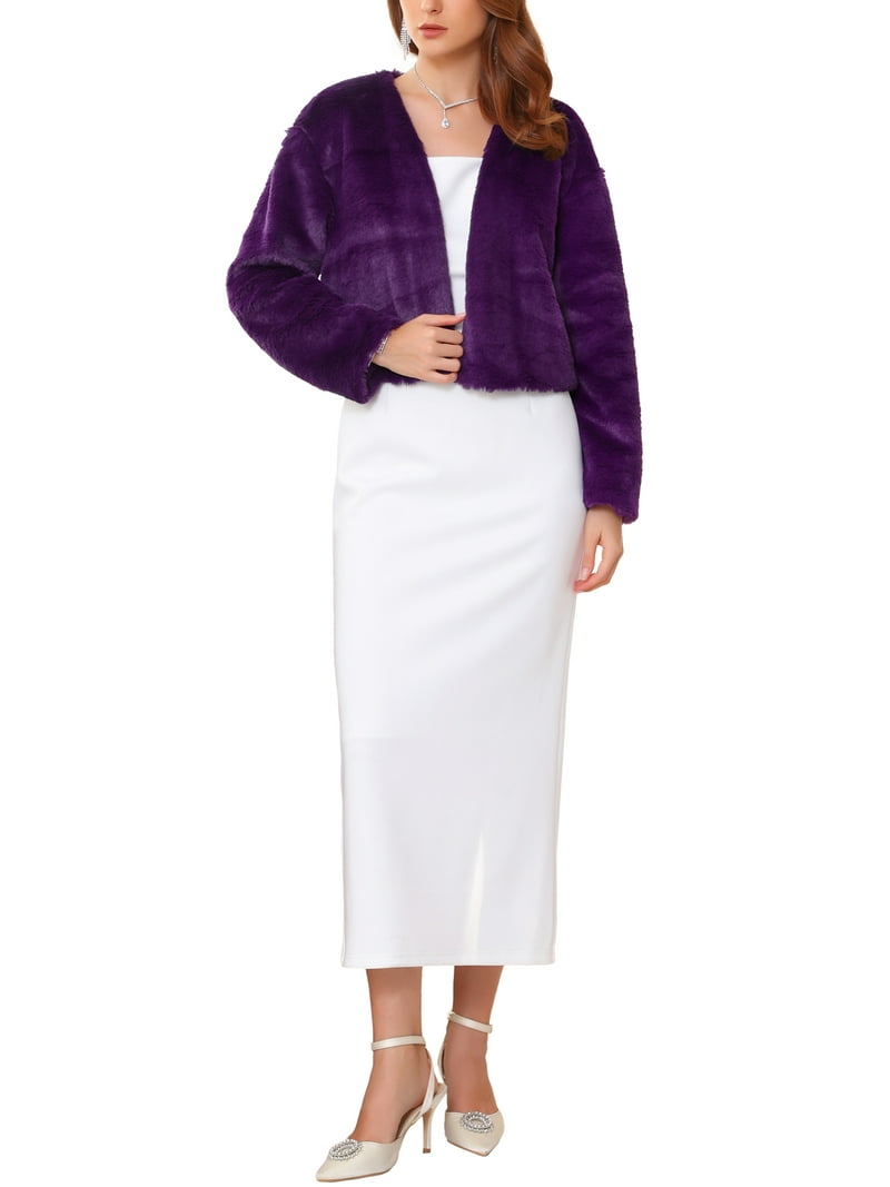 INSPIRE CHIC Women's Formal Bolero for Evening Dresses Cocktail Bridal  Wedding Elegant Faux Fur Shrug Jacket L Dark Purple - Walmart.com