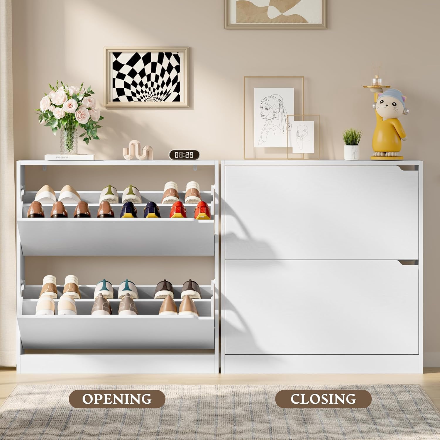 FANRAL Shoe Cabinet with 2 Flip Drawers Narrow Storage Cabinet Organizer for Entryway,White Shoe Rack