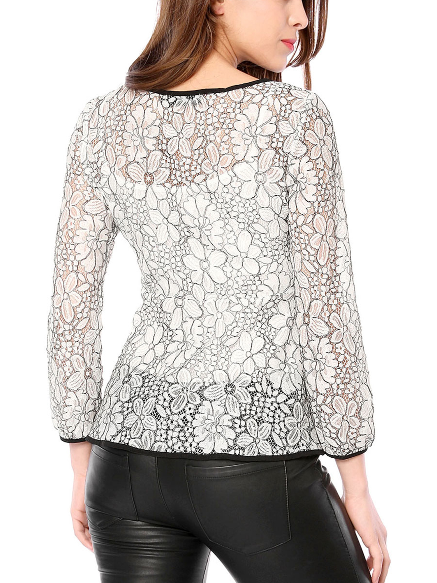 DARING DIVA Self-Tie Waist Semi Sheer Peplum Top S White