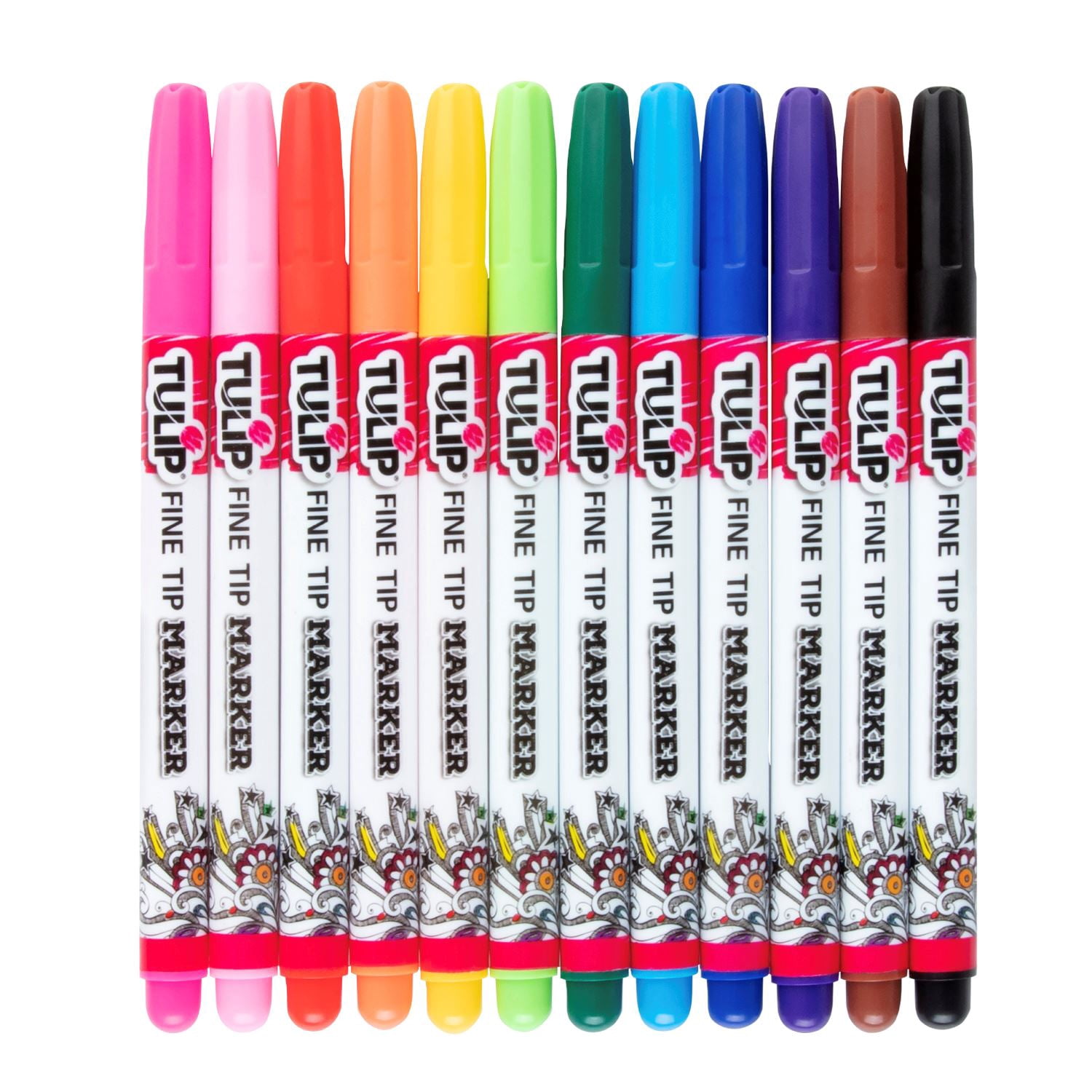Tulip Permanent Fabric Markers Rainbow 12-Pack - Fine Tip, Minimal Bleed & Fast Drying - Quality for T-shirts, Clothes, Shoes, Bags & Other Fabric Materials