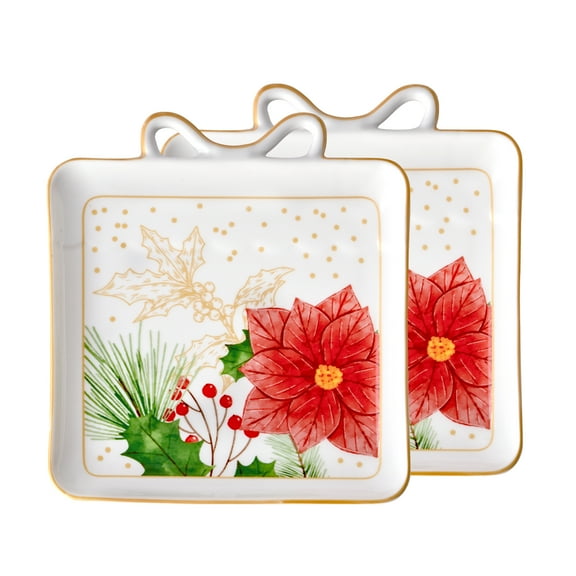 Gift-Box-Shaped Dish Tray, Set of 2, Irregular Box Shape Cute Cake Plates, Small Ceramic Serving Platter Set, Adorable Addition to Home Kitchen or Dinner Table as Side or Snack Plates, Christmas Gift