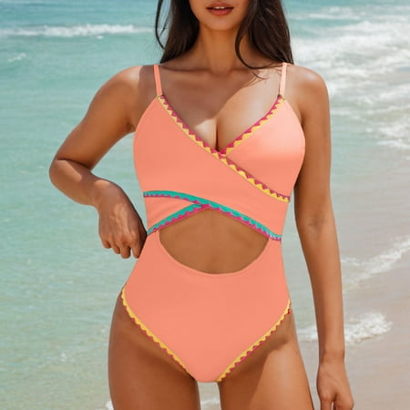 BSDJILFG Swim Suits for Women One Piece High Waisted Bathing Suit Push Up Cutout Soft Padded Bra Backless Tie Back Swimwear Beachwear