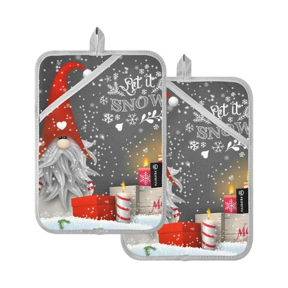 Christmas Gnome with Candles Pot Holders Set of 2 Heat Resistant Kitchen Oven Gloves Potholder Cooking Baking Microwave Mitts