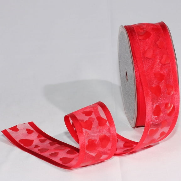 The Ribbon People Red Hearts Organdy Georgette Craft Ribbon 1.5" x 30 Yards