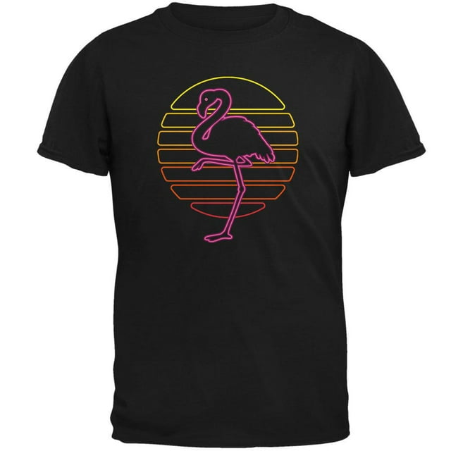 T-shirt Doux pour Homme Rétro Années 80 avec Panneau Néon Flamingo Coucher de Soleil