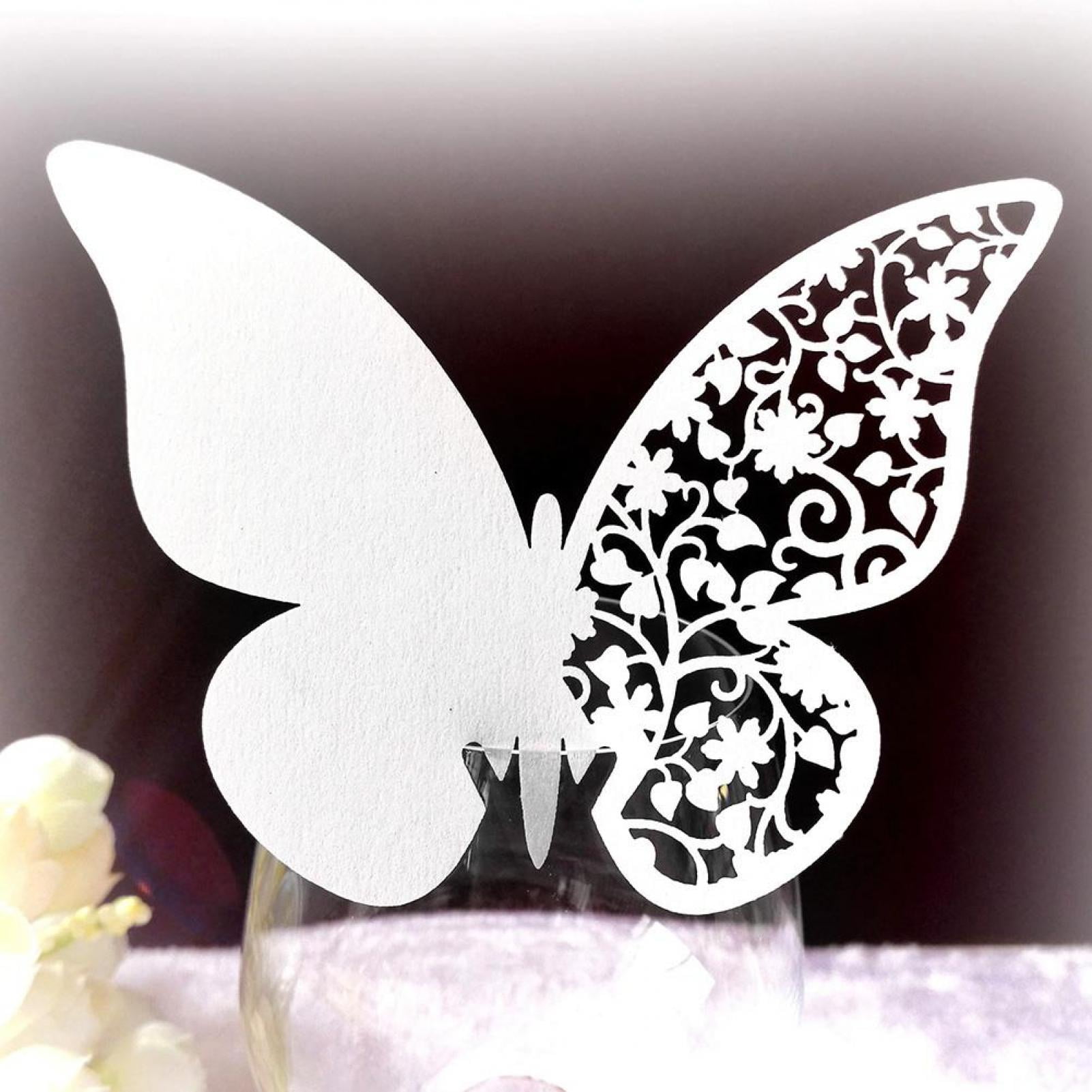 50Pcs Hollow Butterfly Shape Cards Table Wine Glass Wedding Party DIY Decoration 