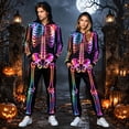 thumbnail image 2 of MEZZALL 1-Pack Adults Unisex Skeleton Print Hooded Onesie, Full Zip Halloween Skeleton Bodysuit, Matching Long Sleeve Jumpsuit, 2 of 6