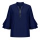 thumbnail image 5 of Blusa informal de moda para mujer con cuello en V y cremallera, manga acampanada, color sólido Pompotops FGAJ5821, 5 of 8