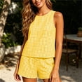 thumbnail image 4 of Gingham Two Pieces Set for Women Sleeveless Tank Top Matching Elastic Waist Shorts Lightweight Vacation Outfits, 4 of 6