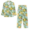 thumbnail image 3 of SCRAWLGOD Casual Pajamas Set Mens Pajamas Long Sleeve Notch Collar Loungewear Two-Piece Comfy Sleepwear Button-Down Pj Set with Elastic Band & Pockets, Lemon Floral Leaf Strawberry Blue, L, 3 of 6
