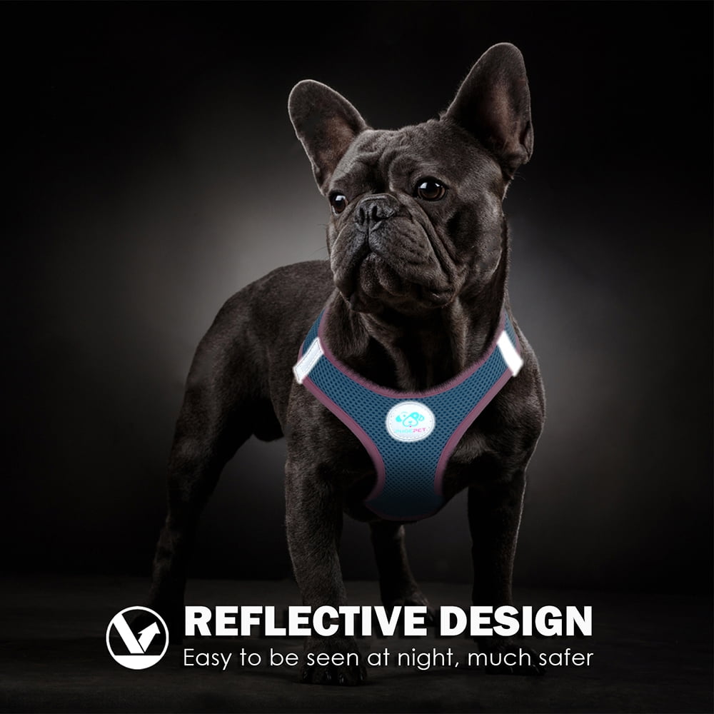 PHOEPET Step-in Dog Harness,Reflective Adjustable Dog Vest Harness, Soft Pet Walking Jacket with 2 Metal Leash Hooks for Dog and Cat