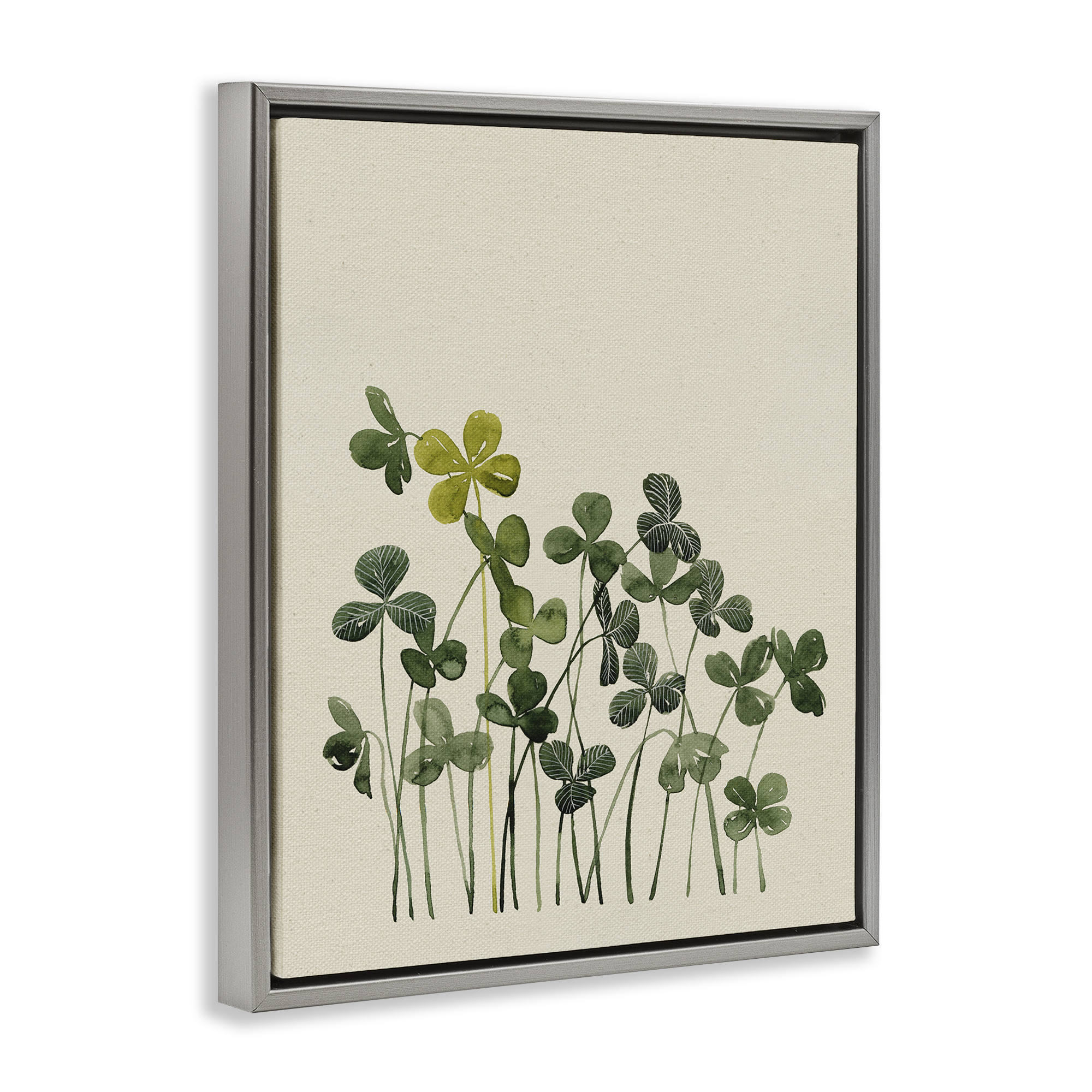 Hidden Gems Clovers Gray Framed Floater Canvas Wall Art, design by Grace Popp