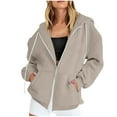 thumbnail image 3 of Feancey Hooded Sweatshirt Jacket for Women Cropped Casual Long Sleeve Zip up Hoodies Fall Fleece Lined Fashion Jackets with Pockets Gray M, 3 of 9