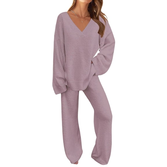Women'S Lounge Sets Fall Fashion 2 Piece Outfits Sweater Pajama Set Fuzzy Loungewear Matching Winter Clothes Light Purple M