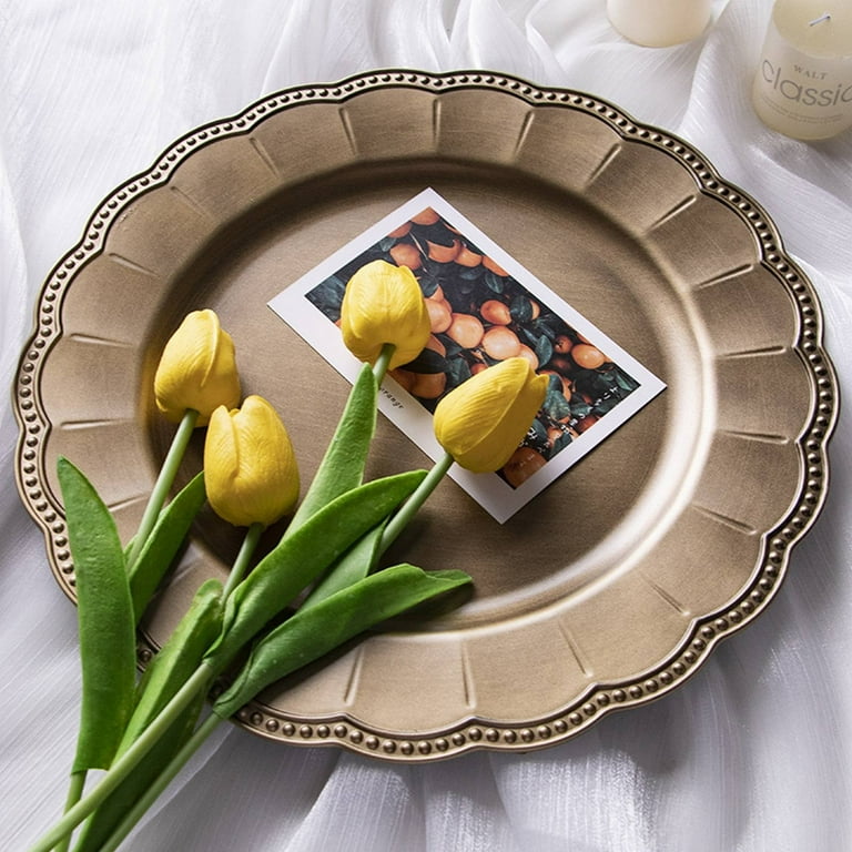 Gnwei Gold Charger Plates Round 13inch, Clear with Gold Rim, Reef