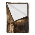thumbnail image 2 of Gothic Soft Flannel Fleece Throw Blanket, Photo of Old Medieval Myst House in Retro Vintage Color at Full Moon Boho Style, Cozy Plush for Indoor and Outdoor Use, 70" x 90", Brown, by Ambesonne, 2 of 5