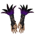 thumbnail image 3 of Mardi Gras Fingerless Gloves for Women Evening Party With Feathers Festival Event Fashion Accessories Lace Womens Mittens Purple, 3 of 7
