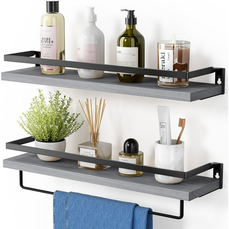 Floating Shelves Wall Shelves for Bathroom Kitchen Bedroom Bathroom Shelf with Towel Bar Decor Shelves Set of 2 Black AMFS01B Walmart