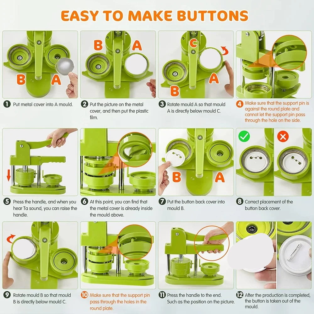 25MM Badges Button Maker Machine Kit, DIY Pin Badge Making Machine Set with 100 Button ,Beginner-Friendly