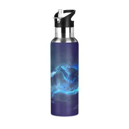 

ALAZA Dragon with Flame Water Bottle Insulated Flask Stainless Steel Straw Lid 20 oz